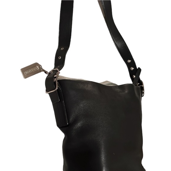 Coach black leather bag adjustable strap silver hardware & hang tag Y2K - Picture 11 of 14